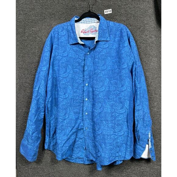 Robert Graham Royal Blue Shirt Paisley Button Up Collared Mens Size 3XL Linen - Picture 1 of 8